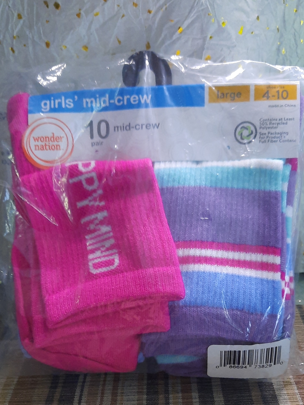 wonder nation Girls' Pink, Purple & Blue Mid-Crew Socks Pack